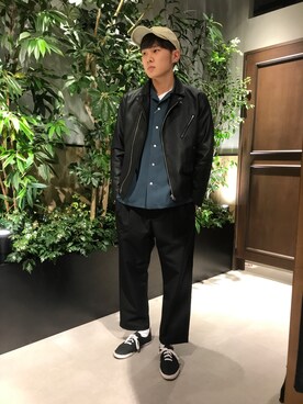 「RAGEBLUE（レイジブルー）のアイテム（ライダースジャケット）」を使った、石村さん（メンズ・174cm）の冬コーディネート