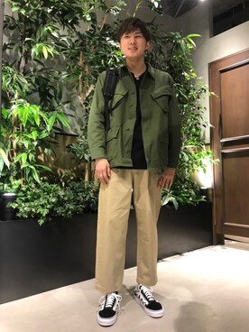 「RAGEBLUE（レイジブルー）のアイテム（ミリタリージャケット）」を使った、石村さん（メンズ・174cm）の春コーディネート