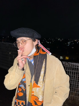 「charles jeffrey（チャールズジェフリー）のアイテム（帽子）」を使った、鈴木さん（メンズ・164cm）の冬コーディネート