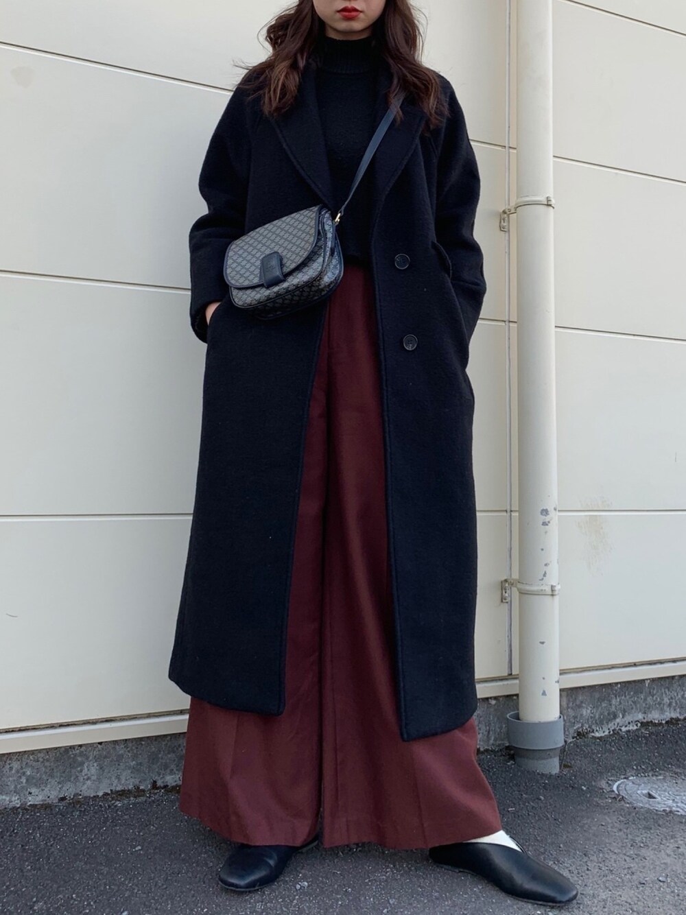「オトナカジュアル、今日のコーデ、ootd、ORiental TRaffic(ORiental TRaffic)、SLY、AZUL by moussy、moussy」｜「MOUSSYのWOOL BLEND SINGLE COAT（その他アウター、ブラック系）」を使った、armnさん（レディース・168cm）の冬コーディネートの1枚目の写真