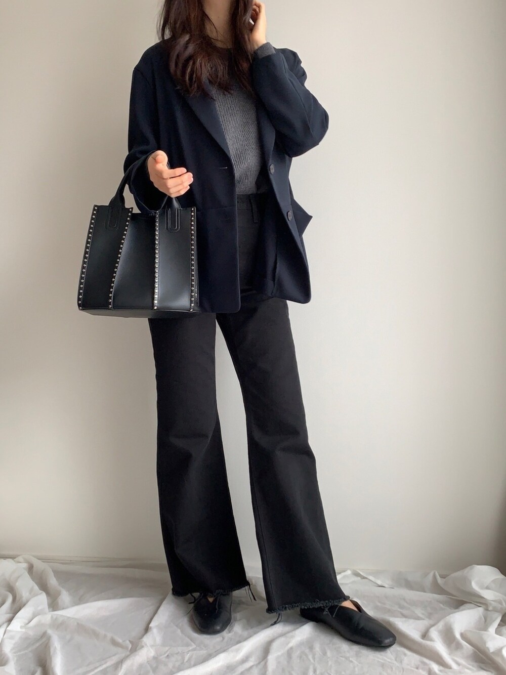 「秋のコーデ、大人カジュアル、パンツスタイル、休日スタイル、ジャケット、Mila Owen、SLY、ZARA、ORiental TRaffic(ORiental TRaffic)、ootd」｜「SLYのJACK HR BAGGY-E（デニムパンツ、ブラック系）」を使った、armnさん（レディース・169cm）の秋コーディネートの1枚目の写真