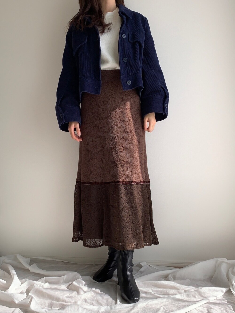 「レザーLOVEスナップ、大人カジュアル、着回しコーデ、休日スタイル、ブーツ、ロングスカート、今日のコーデ、ZARA、AZUL by moussy、LagunaMoon」｜「LAGUNAMOONのブレンドレースレヘムフレアースカート（スカート、ブラウン系）」を使った、armnさん（レディース・169cm）の秋コーディネートの1枚目の写真