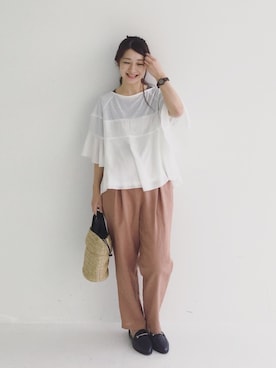 「アイテム（かごバッグ）」を使った、ｉｙｕさん（レディース・157cm）の春コーディネート