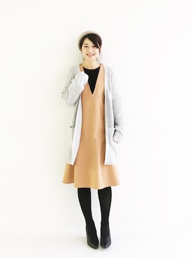 「カジュアルガーリー」｜「アイテム（ハンチング/ベレー帽）」を使った、ｉｙｕさん（レディース・157cm）の冬コーディネート