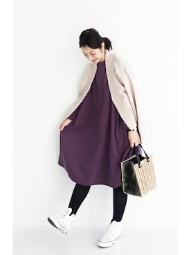 「アイテム（ワンピース/ドレス、パープル系）」を使った、ｉｙｕさん（レディース・157cm）の冬コーディネート