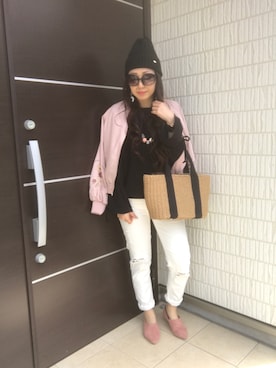 「バブーシュ」｜「アイテム（ブルゾン）」を使った、E♡RIさん（レディース・160cm）の春コーディネート