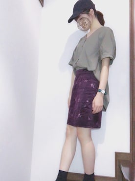 「ベロアスカート」｜「アイテム（キャップ）」を使った、haruさん（レディース・161cm）の秋コーディネート