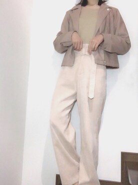 「同色コーデ」｜「アイテム（ライダースジャケット）」を使った、haruさん（レディース・161cm）の秋コーディネート