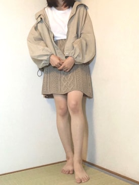 「ケーブルニット」｜「アイテム（マウンテンパーカー）」を使った、haruさん（レディース・161cm）の秋コーディネート