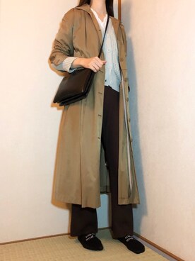 「ニットカーディガン」｜「アイテム（トレンチコート）」を使った、haruさん（レディース・160cm）の冬コーディネート