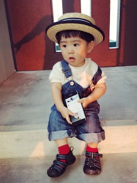「Levi's（リーバイス）のアイテム（サロペット/オーバーオール）」を使った、Jr.xxxさん（キッズ・80cm）の夏コーディネート