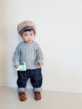 「PAPAPAPARK（パパパパーク）のアイテム（帽子）」を使った、Jr.xxxさん（キッズ・80cm）の冬コーディネート
