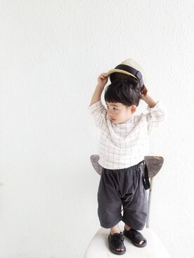 「chocolatesoup（チョコレートスープ）のアイテム（帽子）」を使った、Jr.xxxさん（キッズ・80cm）の春コーディネート