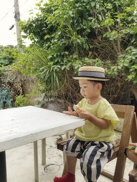 「ネオンイエロー」｜「アイテム（その他）」を使った、Jr.xxxさん（キッズ・80cm）の夏コーディネート