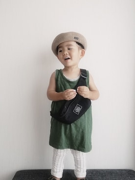 「西松屋」｜「アイテム（ハンチング/ベレー帽）」を使った、Jr.xxxさん（キッズ・80cm）の夏コーディネート