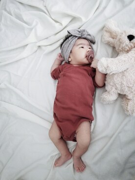 「アイテム（ロンパース、レッド系）」を使った、Jr.xxxさん（キッズ・90cm）の夏コーディネート