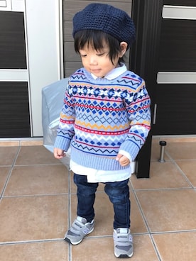 「静岡キッズ」｜「アイテム（ハンチング/ベレー帽）」を使った、choco◡̈⋆*さん（キッズ・80cm）の冬コーディネート