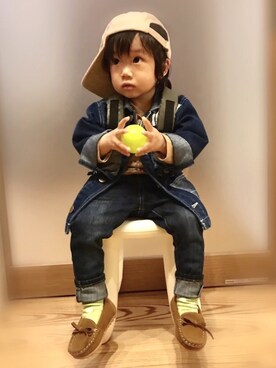 「静岡キッズ」｜「アイテム（デニムジャケット）」を使った、choco◡̈⋆*さん（キッズ・80cm）の春コーディネート