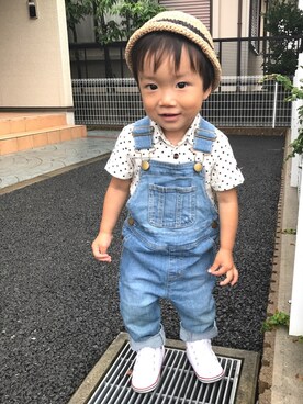 「静岡キッズ」｜「アイテム（オールインワン・サロペット）」を使った、choco◡̈⋆*さん（キッズ・80cm）の夏コーディネート