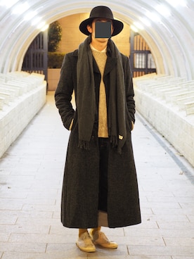 「CA4LA（カシラ）のアイテム（ハット、ブラック系）」を使った、mrdwearさん（メンズ・176cm）の冬コーディネート