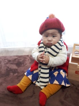 「bobochoses」｜「アイテム（ハンチング/ベレー帽）」を使った、ちゃんリリさん（キッズ・70cm）の冬コーディネート