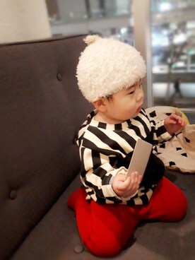 「cokitica（コキチカ）のアイテム（帽子）」を使った、ちゃんリリさん（キッズ・80cm）の冬コーディネート