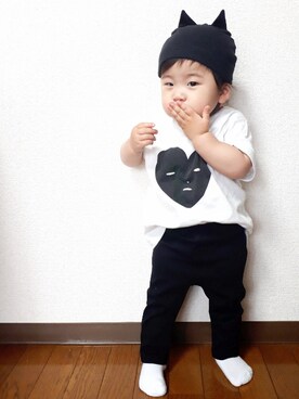 「にゃー（ニャー）のアイテム（帽子）」を使った、ちゃんリリさん（キッズ・80cm）の春コーディネート