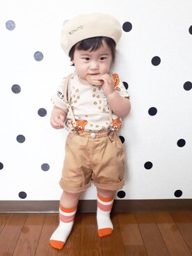 「handmade」｜「アイテム（ハンチング/ベレー帽）」を使った、ちゃんリリさん（キッズ・80cm）の夏コーディネート
