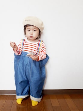 「Mini Rodini（ミニロディーニ）のアイテム（レッグウェア）」を使った、ちゃんリリさん（キッズ・80cm）の秋コーディネート