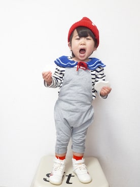「bobochoses」｜「アイテム（オールインワン・サロペット）」を使った、ちゃんリリさん（キッズ・80cm）の冬コーディネート