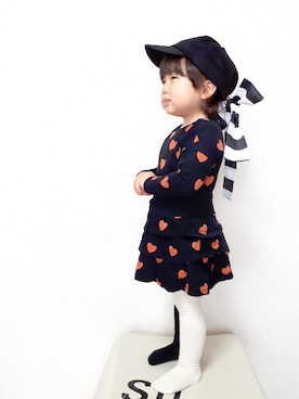 「リボンキャップ」｜ちゃんリリさん（キッズ・80cm）の春コーディネート