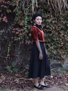 「复古 丝绒」｜阿宁别怂さん（レディース・161cm）の冬コーディネート