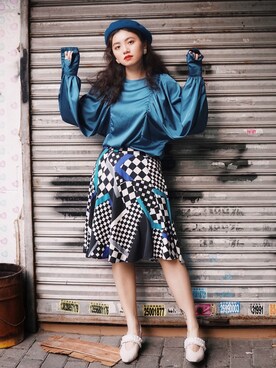 「蓝色系」｜阿宁别怂さん（レディース・161cm）の春コーディネート