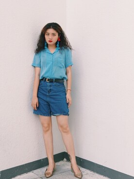「蓝色系」｜阿宁别怂さん（レディース・161cm）の夏コーディネート