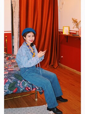 「通勤穿搭」｜「アイテム（デニムジャケット）」を使った、阿宁别怂さん（レディース・161cm）の秋コーディネート
