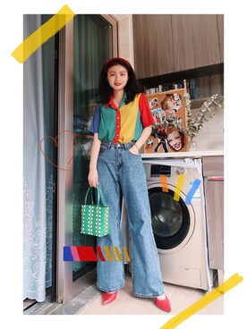「彩色」｜阿宁别怂さん（レディース・161cm）の春コーディネート