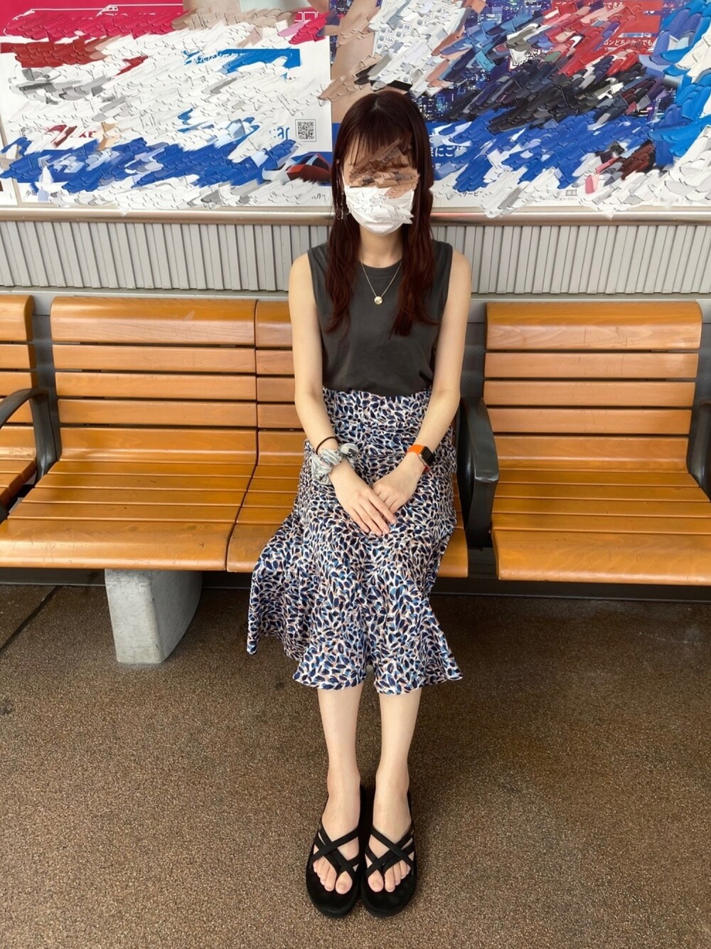 「夏、ラクチンコーデ、休日スタイル、お洒落さんとつながりたい、今日のコーデ、プチプラ、ootd、UNIQLO、スポーツサンダル、くすみカラー」｜「Spick & Spanのアイテム（スカート、ブルー系）」を使った、元GU店員みかん🍊さん（レディース・163cm）の夏コーディネートの1枚目の写真