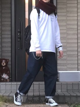 「CONVERSE（コンバース）のALL STAR HI（スニーカー）」を使った、Kagetoraさん（メンズ・178cm）の冬コーディネート