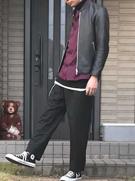 「アイラブCONVERSE」｜「アイテム（ライダースジャケット）」を使った、Kagetoraさん（メンズ・178cm）の冬コーディネート