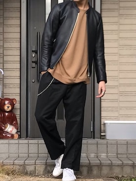「ライタースジャケット」｜「アイテム（スラックス）」を使った、Kagetoraさん（メンズ・178cm）の冬コーディネート