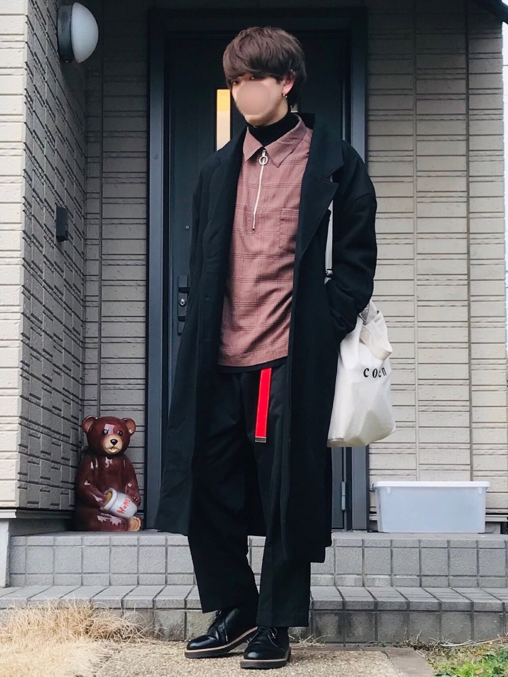「winter、おしゃれさんと繋がりたい、LIDnM、EMMA  CLOTHES、WEGO、coen」｜「LIDNMのビンテージチェックリングジップシャツ【ブラウン】（シャツ/ブラウス、ブラウン系）」を使った、Kagetoraさん（メンズ・178cm）の冬コーディネートの1枚目の写真