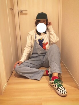 「サンキューマートのアイテム（キャップ、グリーン系）」を使った、との@180cm女子さん（メンズ・180cm）の秋コーディネート