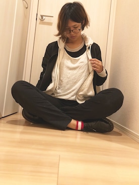 「MONO-MART（モノマート）のT/R アーバンミリタリー MA-1 ブルゾン（MA-1、ブラック系）」を使った、との@180cm女子さん（メンズ・180cm）の秋コーディネート