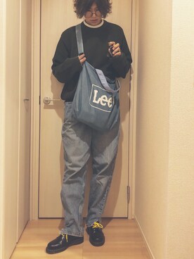「Lee（リー）のLEE/リー　キャンバスビッグトート（トートバッグ、ブルー系）」を使った、との@180cm女子さん（メンズ・180cm）の秋コーディネート