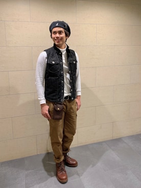 「FREEWHEELERS（フリーホイーラーズ）のアイテム（カーゴパンツ）」を使った、tacutip1さん（メンズ・172cm）の冬コーディネート