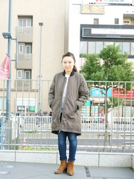 「DIESEL（ディーゼル）のアイテム（モッズコート）」を使った、chihoさん（レディース・156cm）の秋コーディネート