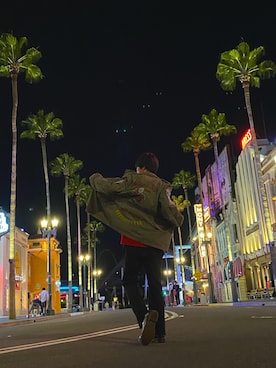 「Alpha Industries（アルファインダストリーズ）のアイテム（ミリタリージャケット、グリーン系）」を使った、はくりさん（メンズ・174cm）の冬コーディネート