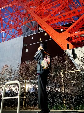 「STUDIOUS（ステュディオス）のアイテム（トップス、パープル系）」を使った、はくりさん（メンズ・174cm）の冬コーディネート