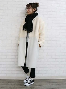 「黒パンツ」｜「アイテム（ノーカラージャケット）」を使った、unit labさん（レディース・153cm）の冬コーディネート