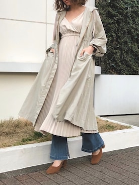 「アイテム（その他アウター、グリーン系）」を使った、natsumiさん（レディース・157cm）の冬コーディネート